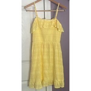 NWT Live To Be Spoiled Yellow Eyelet Ruffle Smocked Sun Dress Women's Size L